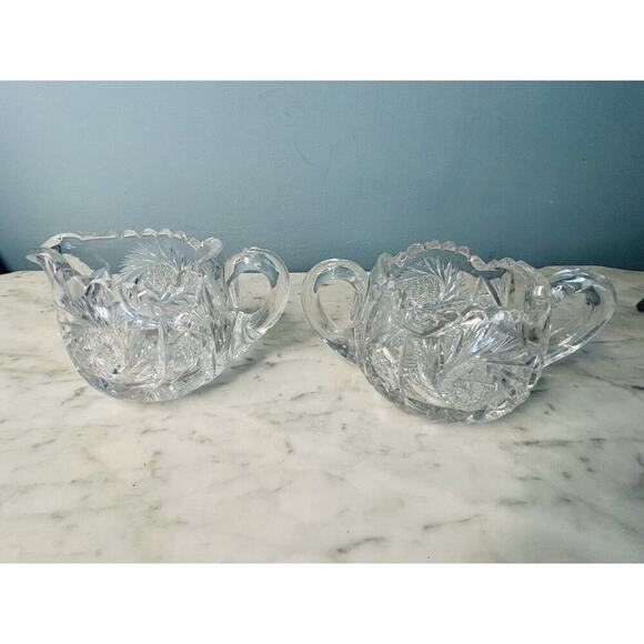 EUC American Brilliant Cut Crystal Glass Pinwheel Creamer Sugar Bowl Set ABP - Picture 10 of 16